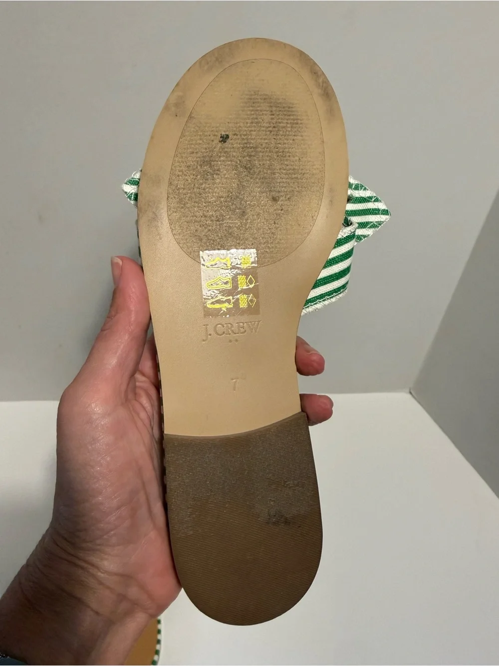 J.Crew green white striped bow slide sandals slip on ladies 7
